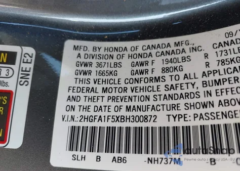 2011 Honda Civic Lx z USA, uszkodzony, nr VIN 2HGFA1F5XBH300872